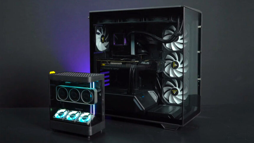 This tiny fishtank gaming PC somehow has an Nvidia GeForce RTX 4070 GPU in it