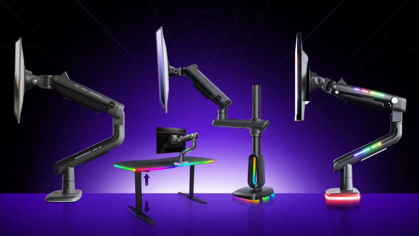 HUANUO monitor arms and desks help pair perfect posture with professional plays