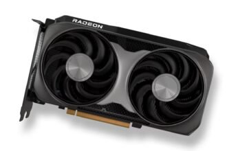 An AMD RX 9000 series GPU with the reference cooler design.