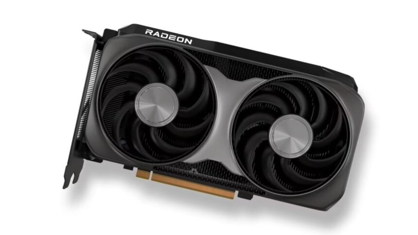 An AMD RX 9000 series GPU with the reference cooler design.