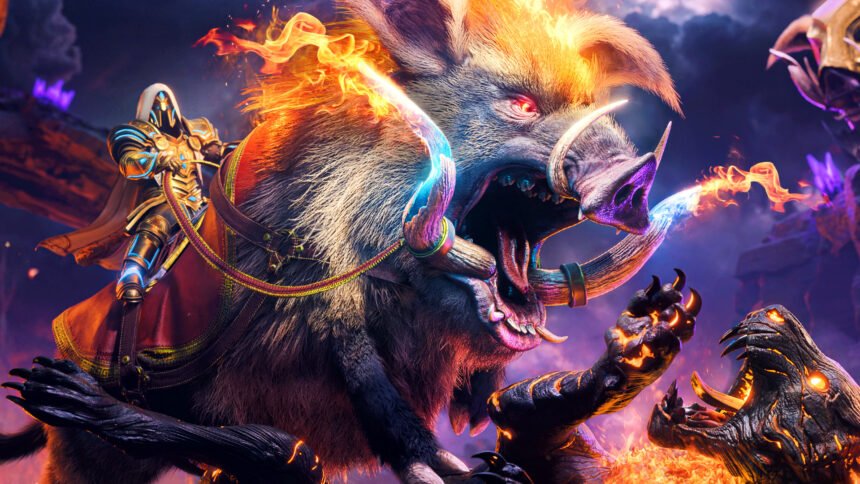 Ark Astraeos final update - A player rides a giant boar in the new update for the Greek Ark Survival Ascended DLC.