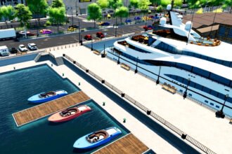 Big Ambitions 1.0 is out now, and this "life sim on steroids" is already a winner - A large yacht parked in a dock.