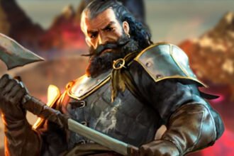 Enshrouded 1.0 will make its hardest boss fight less of a "chore" - A bearded adventurer in armor, clutching an axe in the Keen Games survival game.