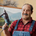 A guy with a drill in Low-Budget Repairs.