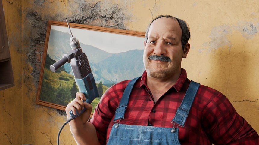 A guy with a drill in Low-Budget Repairs.