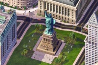 SimCity 4 mod finally fixes a 23-year-old bug with NAM update 50 - Sthe Statue of Liberty stands in a city square in the EA and MAXIS city builder.