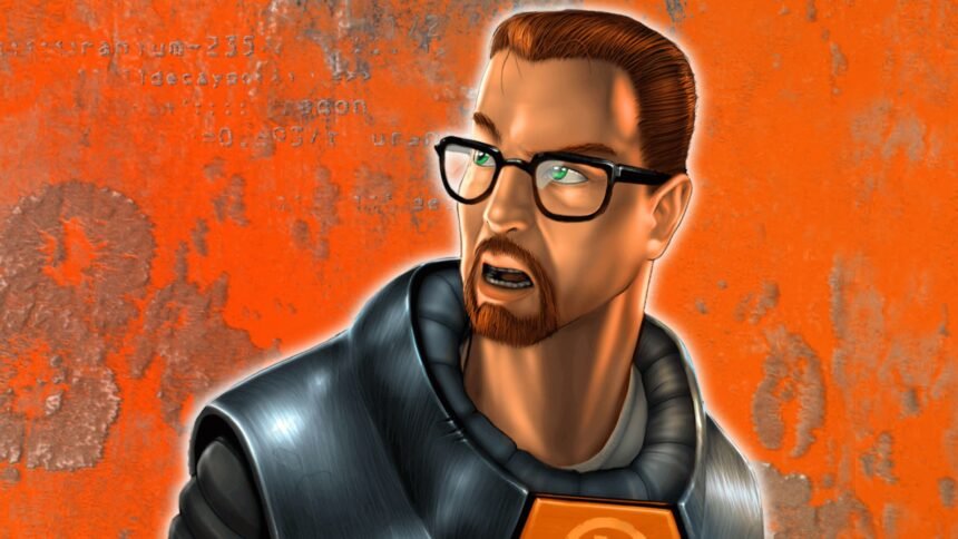 Valve turns 30: a man wearing an environmental protection suit looks shocked.