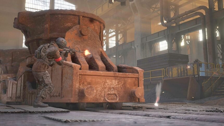 Wardogs playtest: two soldiers mid gunfight inside an industrial building.