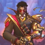 An image of Doctrine from Overwatch, a Black man with dreadlocks wearing a military-style uniform with golden trims and red glasses