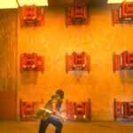 Nine red boxes on a yellow wall in Control Resonant.