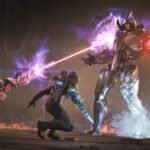 Three characters fighting a boss in Exodus.