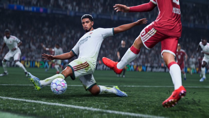 Jude Bellingham slide tackling in FC 27.