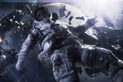 Nikita Buyanov's next game, Fragmentary Order, is "ten Tarkovs." EFT was "just a test.": A skeleton in an astronaut outfit floating through space surrounded by rubble