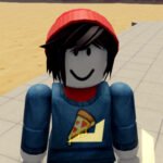 Military Army Tycoon codes: A Roblox character in a red beanie and pizza shirt standing on a tycoon plot in the desert