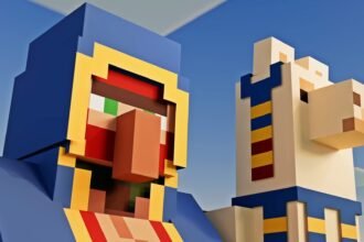 Key art from Minecraft featuring a player and an animal