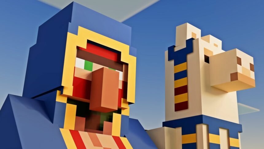 Key art from Minecraft featuring a player and an animal