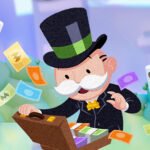 Monopoly Go free dice links today - The monopoly man opening a chest for Monopoly Go.
