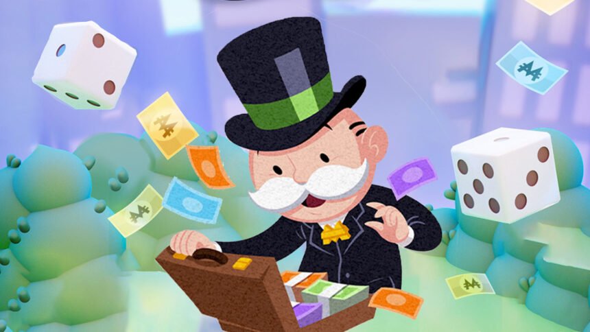 Monopoly Go free dice links today - The monopoly man opening a chest for Monopoly Go.