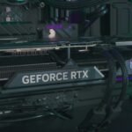 A closeup of an RTX 30 series GPU within a gaming PC build