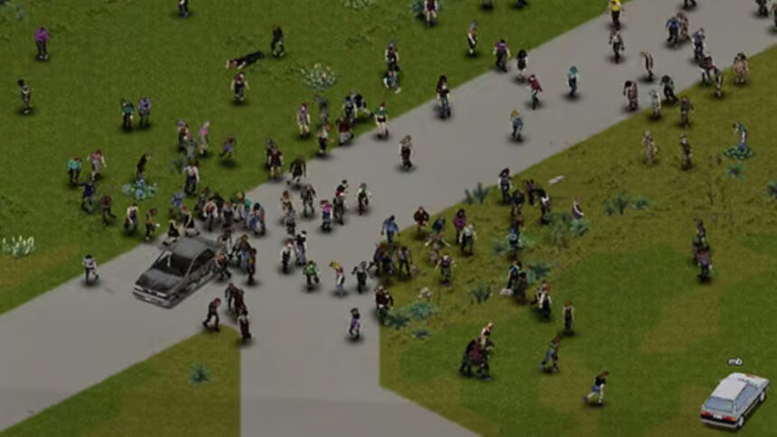 Project Zomboid build 42.21 fixes vanishing zombie hordes, as The Indie Stone promises "faster" movement on updates - A crowd of zombies in the survival game.