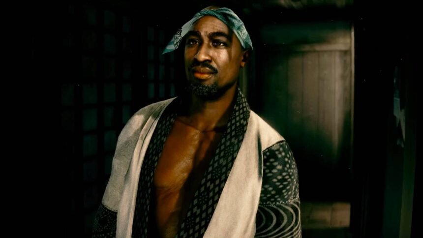 Stranger Than Heaven dev says it isn't using AI to bring back Tupac, it's treating him with the "biggest respect possible": An image of Tupac in traditional Japanese clothing in Stranger Than Heaven