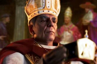 Crusader Kings 3 By God Alone overhauls religion in the medieval grand strategy game - A man in Papal uniform readies a ruler's crown.