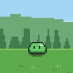 Pixel Lineage codes - green slime against a field in the game