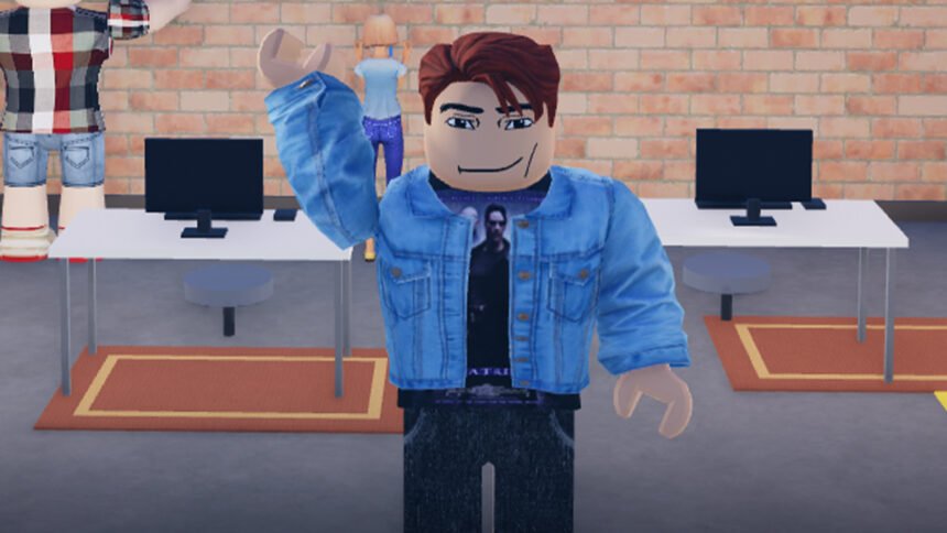 Build a Phone Empire codes: An image of a roblox character in an office.