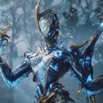An image of Banshee standing in a dark, icy forest area with her hand raised